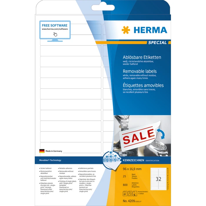 Ετικέτες Herma Removable 96X16,9 25 Sheets DIN A4 800 pcs. 4209