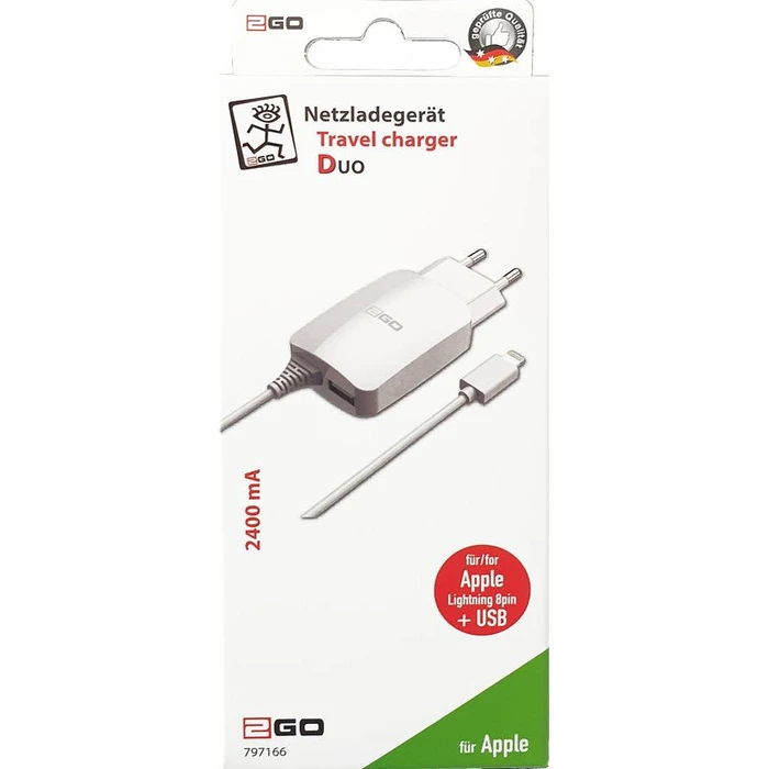 Φορτιστής Πρίζας 2GO 110V-240V-White f.a. iPhones and iPads