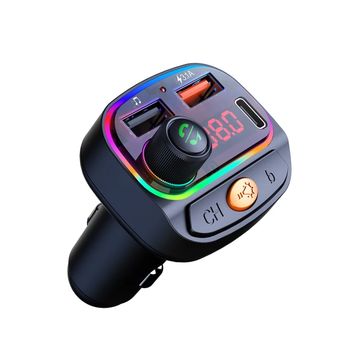 Default OSIO Bluetooth FM Transmitter Car Kit Hands Free 7 Color Lighting Black
