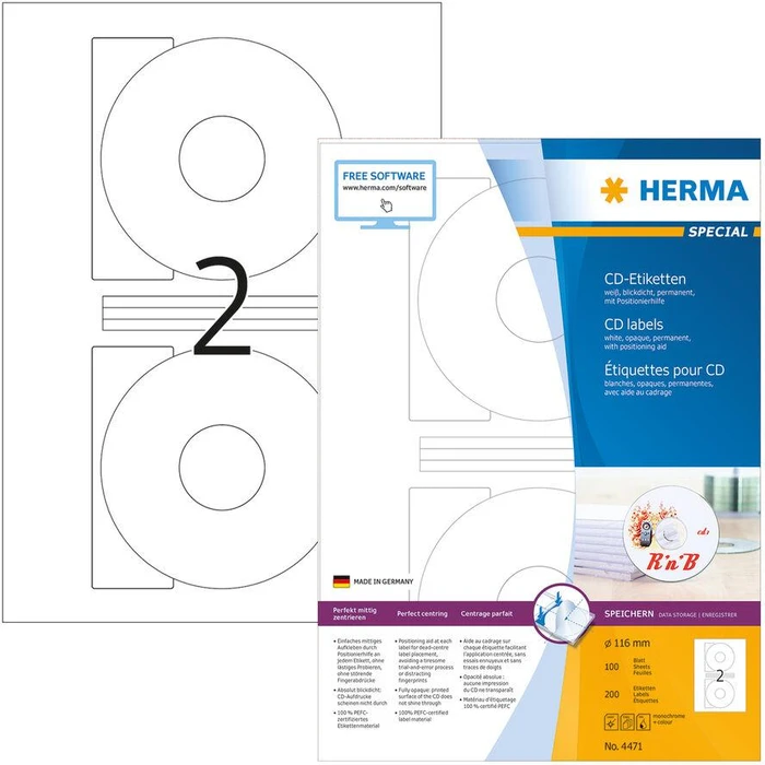 Ετικέτες Herma CD-labels A4 White 116 mm opak 200 pcs