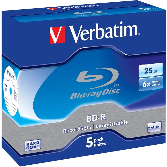 BD-R Verbatim 25GB 6x White Blue Surface Hard Coat 5pcs