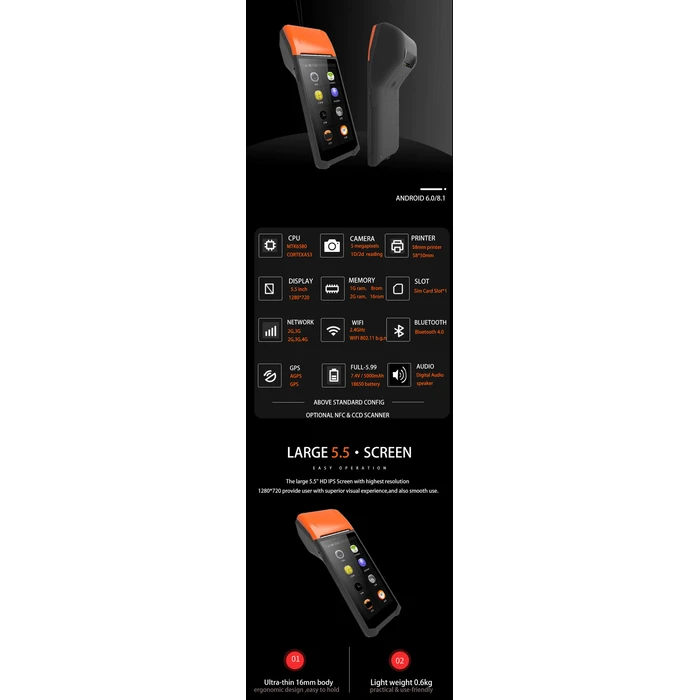 Barcode Scanner Netum ALL IN ONE BT/WIFI 2GB+16G ANDROID POS ORANGE