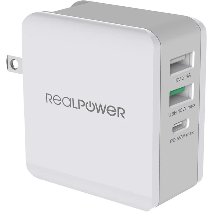 Φορτιστής Πρίζας RealPower DeskCharge-65 Travel Wall Charger White
