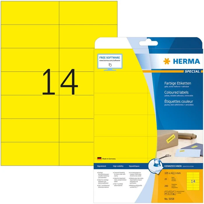 Ετικέτες Herma A4 yellow 105x42,3 mm matt 280 pcs.