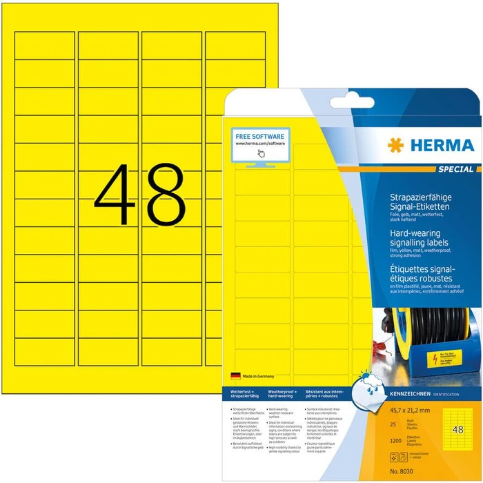 Ετικέτες Herma Signal-labels A4 45,7x21,2 mm yellow foil 1200 pcs