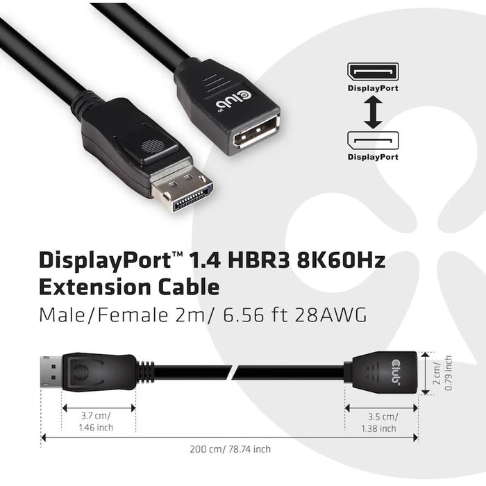 Καλώδιο DisplayPort Club 3D 1.4 extension 2m 8K60HZ M/F retail
