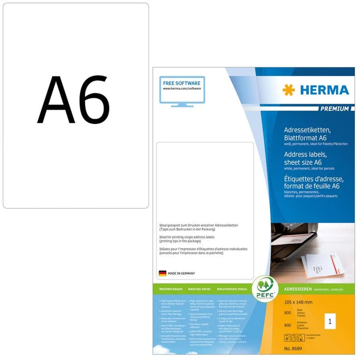 Ετικέτες Herma address labels Premium A6 White 105x148 mm 800St.