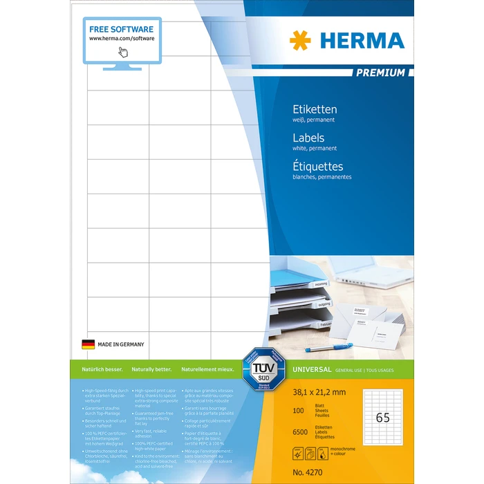 Ετικέτες Herma 38,1x21,2 100 Sheets DIN A4 6500 pcs. 4270