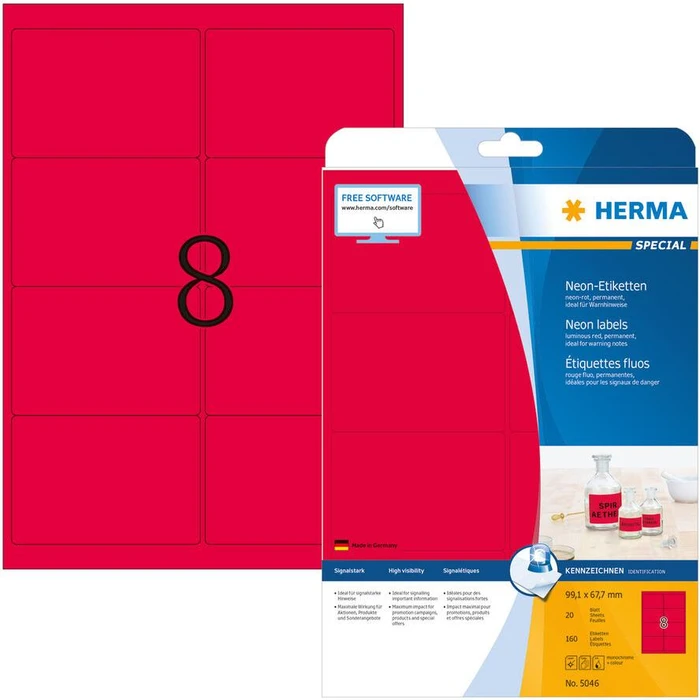 Ετικέτες Herma A4 neon-red 99,1x67,7 mm matt 160 pcs.