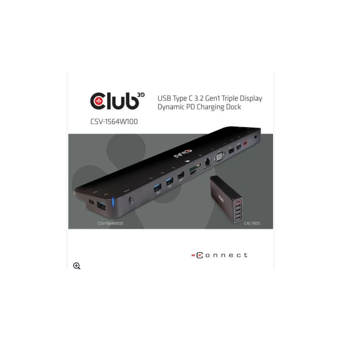 Docking Station Club3D ChargingDock USB-C 3.2 to7xUSB/DP/HDMI/LAN/Audio 100W retail