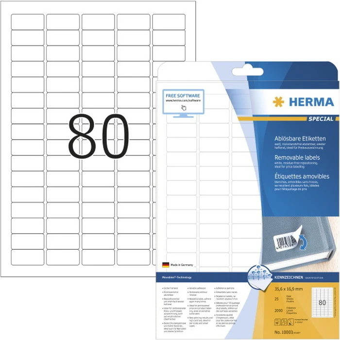 Ετικέτες Herma white 35,6x16,9 mm 25 sheet 2000 pcs remov. 10003