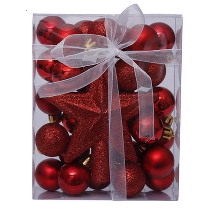 Χριστουγεννιάτικες Μπάλες Artezan 3cm Full Set Κόκκινο + Αστέρι Κορυφής Δέντρου 30pcs/box