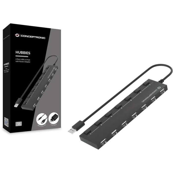 USB Hub Conceptronic 7-Port 2.0 ->7x2.0 extra with power supply black