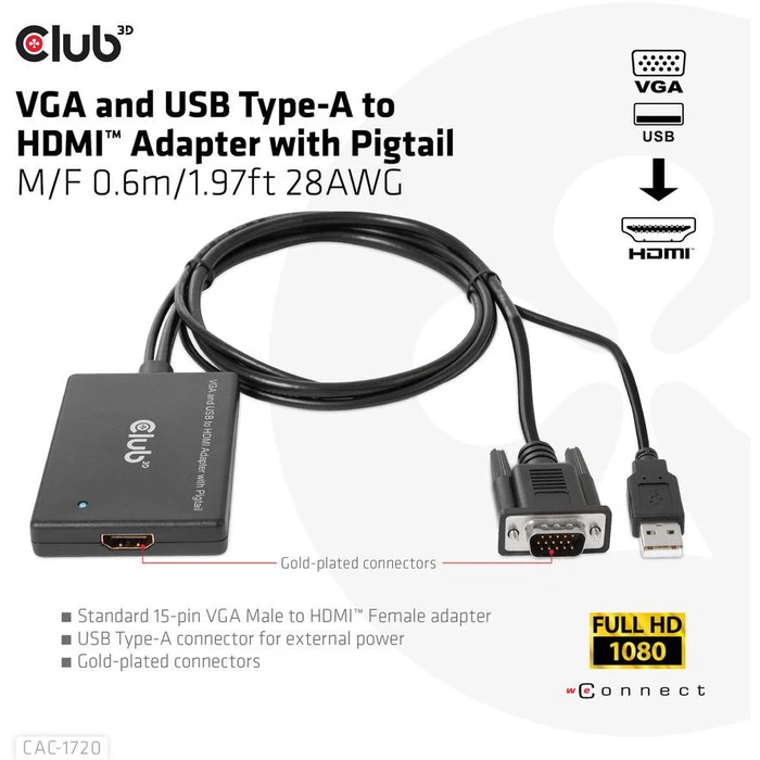 Αντάπτορας HDMI Club3D Adapter VGA + USB-A > 0,6m M/F