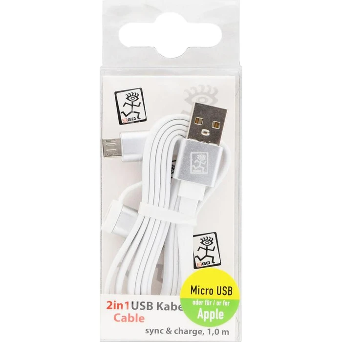 Καλώδιο USB 2GO 2 in 1 White-100cm for Micro-USB & Apple