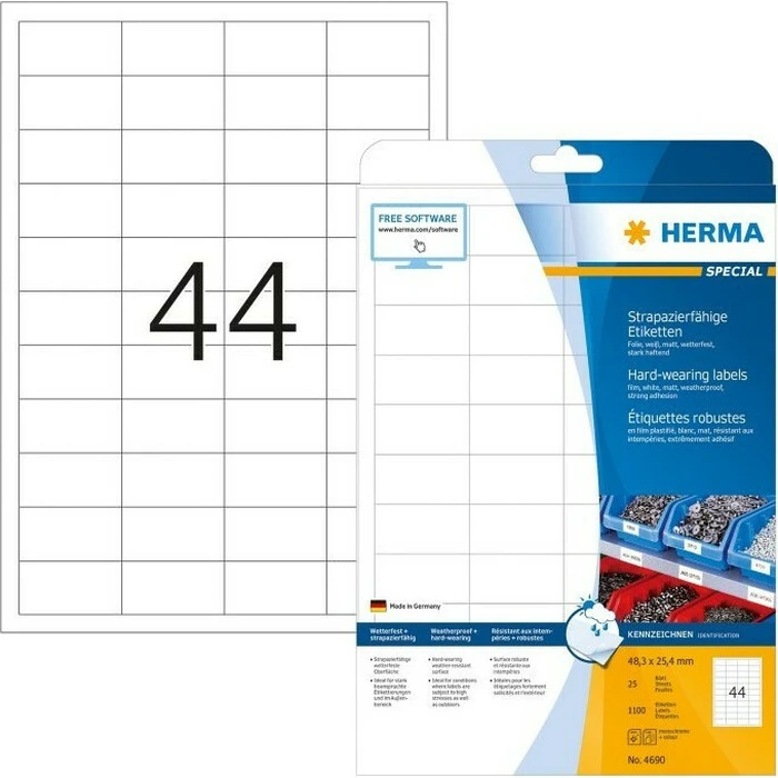 Ετικέτες Herma Hardwearing 4690 25 Sheets 1100 pcs. 48,3x25,4