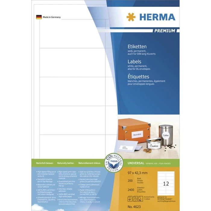 Ετικέτες Herma labels Premium A4 White 97x42,3 mm 2400 pcs