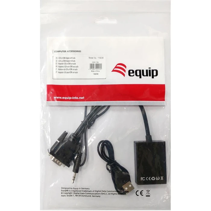 Αντάπτορας VGA Equip to HDMI with Audio, black, 15cm
