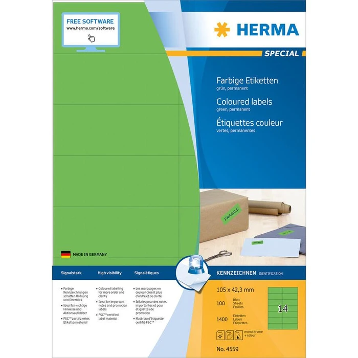 Ετικέτες Herma labels A4 green 105x42,3mm matt 1400 pcs