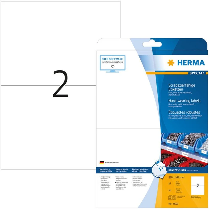 Ετικέτες Herma hard wearing A4 White 210x148 mm foil 50 pcs