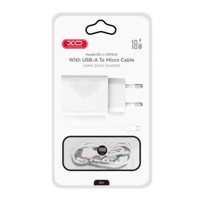 XO Φορτιστής USB-A με Καλώδιο Micro USB 18W Quick Charge (L159)