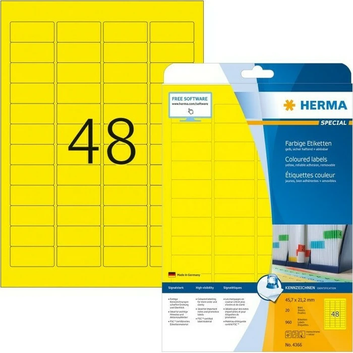 Ετικέτες Herma yellow 45,7x21,2 20 Sheets DIN A4 960 pcs. 4366