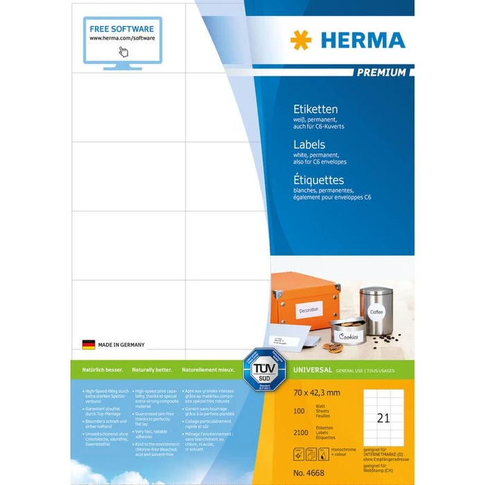 Ετικέτες Herma labels Premium A4 White 70x42,3 mm 2100 pcs