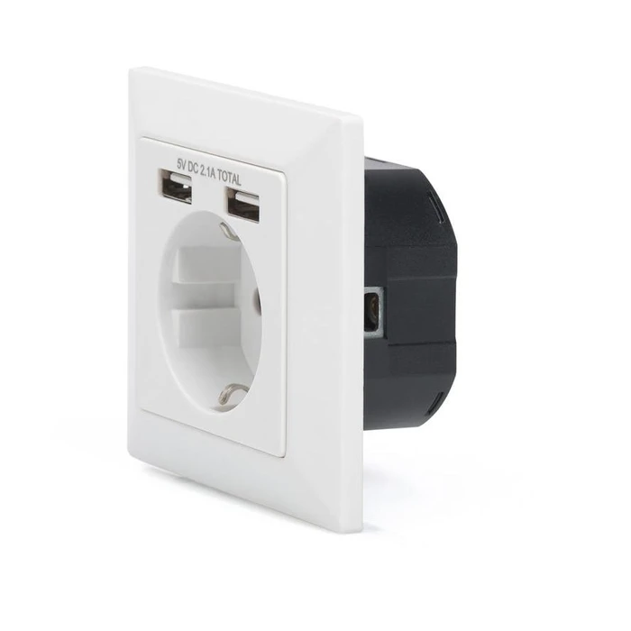 Πριζα τοίχου Digitus (250V 50Hz) with 2 USB-Ports (5V 2.1A) white