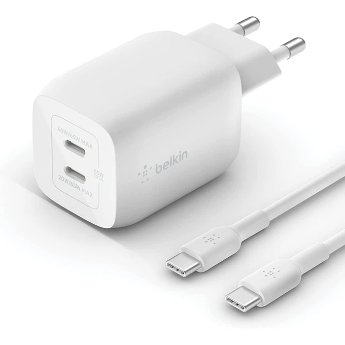 Φορτιστής Πρίζας Belkin Dual Netzladeger t 65W PD USB-C + 2m Cable WCH013vf2MWH-B6