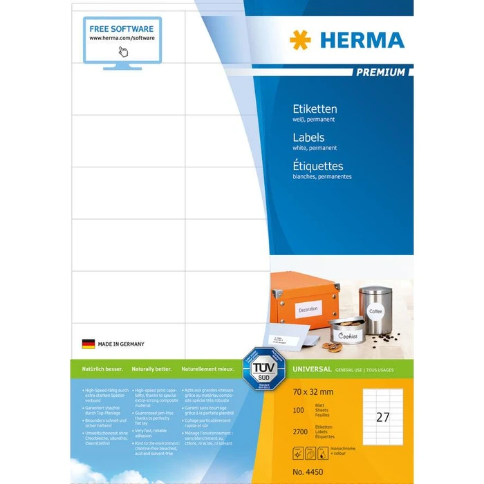 Ετικέτες Herma labels Premium A4 White 70x32 mm 2700 pcs