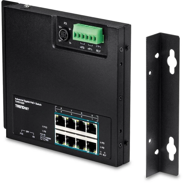 Network Switch Trendnet 10-Port Industrial Gigabit PoE+ WallMount Front Acc