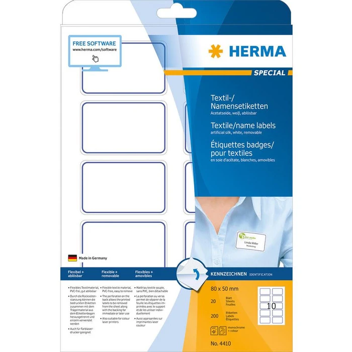 Ετικέτες Herma textile A4 80x50mm White/blau 200St.