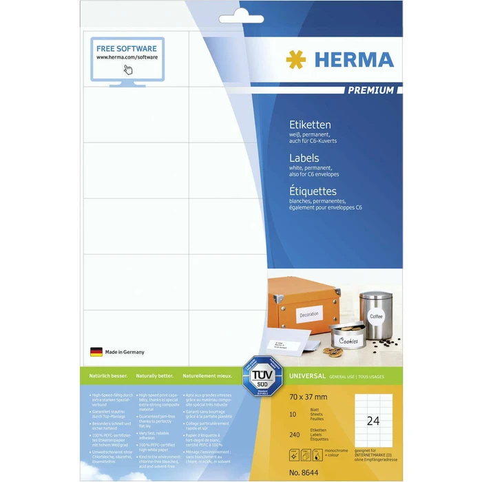 Ετικέτες Herma 70x37 white 10 Sheets DIN A4 240 pcs. 8644