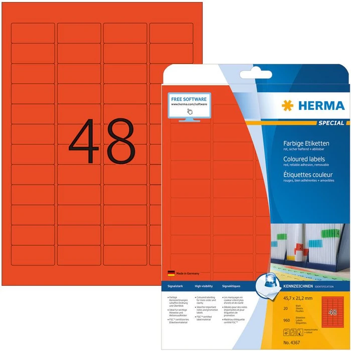 Ετικέτες Herma A4 red 45,7x21,2 mm matt 960 pcs.