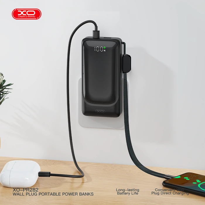 XO Powerbank Ταχείας Φόρτισης 22.5W με Πρίζα και Λουράκι Type C 10000mAh