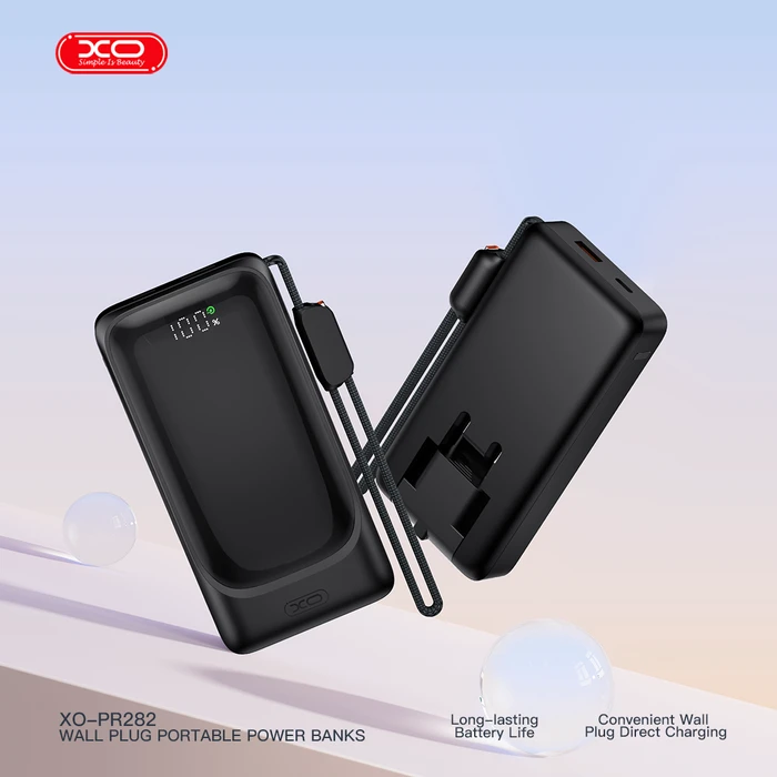 XO Powerbank Ταχείας Φόρτισης 22.5W με Πρίζα και Λουράκι Type C 10000mAh