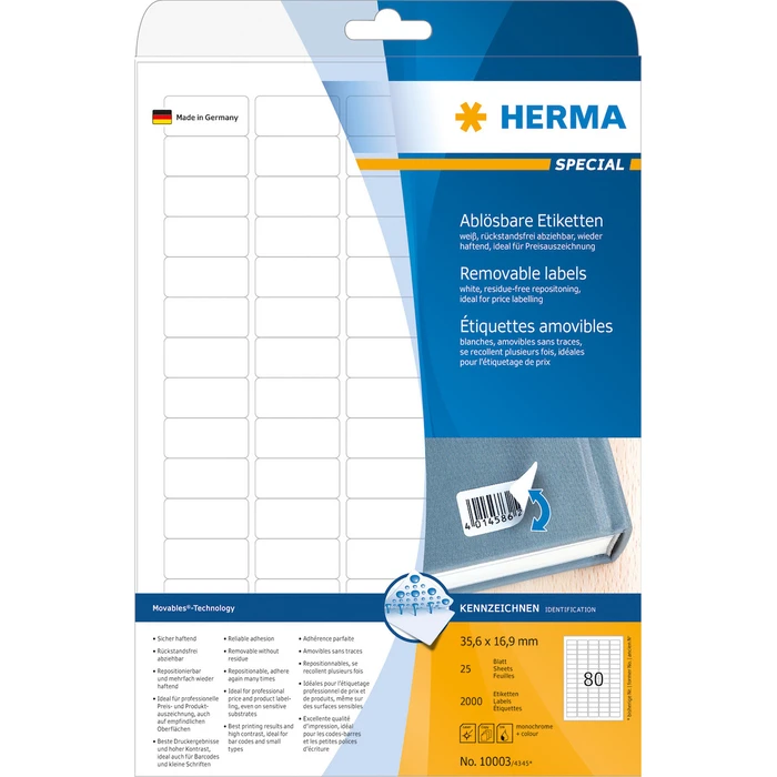 Ετικέτες Herma white 35,6x16,9 mm 25 sheet 2000 pcs remov. 10003