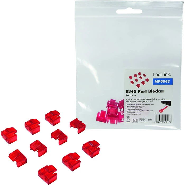 Port Blockers Logilink RJ45 Set 10pcs rot
