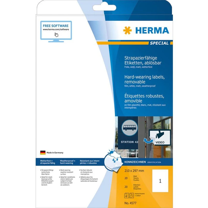 Ετικέτες Herma A4 210x297mm White removable 20St.