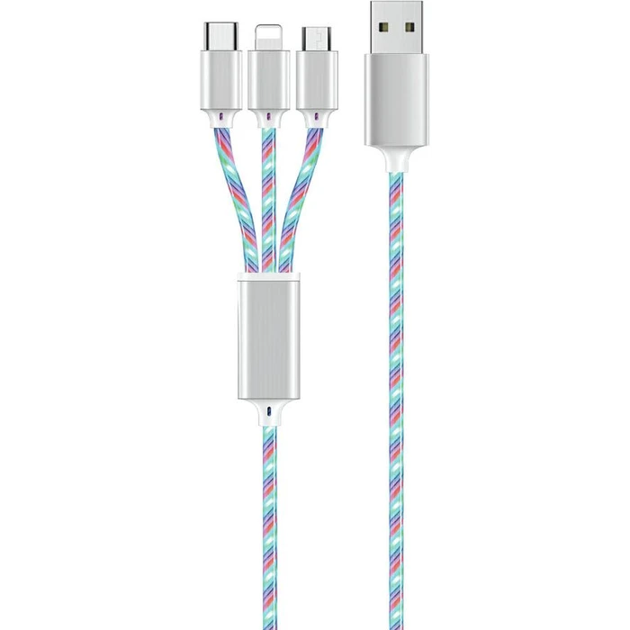 Καλώδιo USB 2GO 3in1 USB LED blue 150cm for Micro-USB