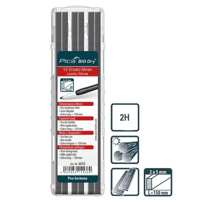 Μύτες Μηχανικών Μολυβιών Pica BIG DRY Refills Carpenters 2H