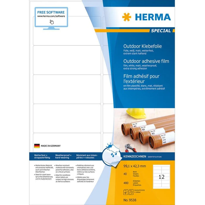 Ετικέτες Herma A4 Outdoor adhesive White 99,1x42,3mm 480 pcs