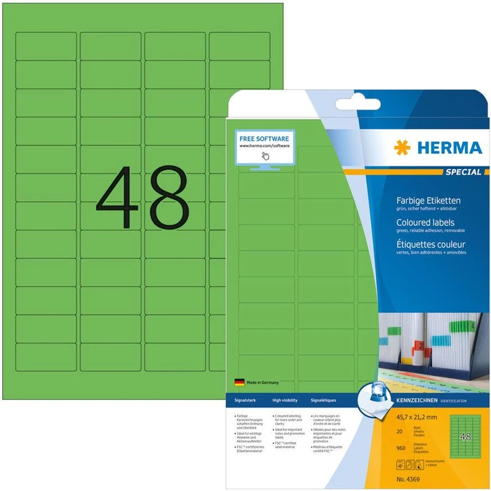 Ετικέτες Herma A4 Green 45,7x21,2 mm matt 960 pcs.