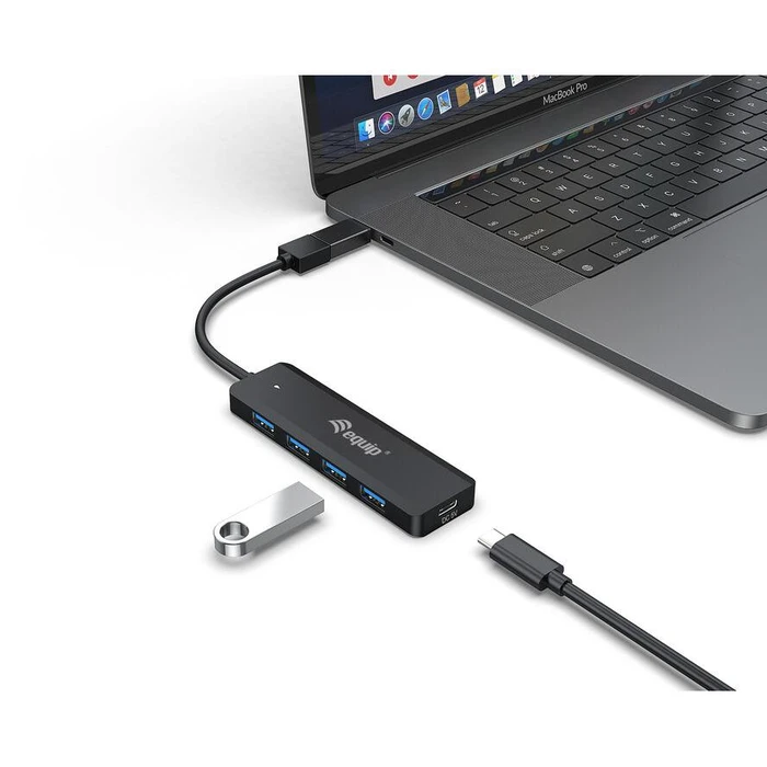 USB Hub Equip 4-Port 3.0 ->4x3.0 +USBC Ada. without net, black