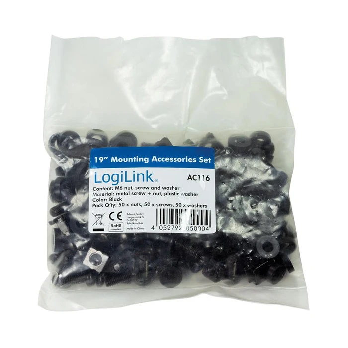 Βιδες Για Καμπίνα Δικτύου LogiLink ssatz M6, black, 50 pieces