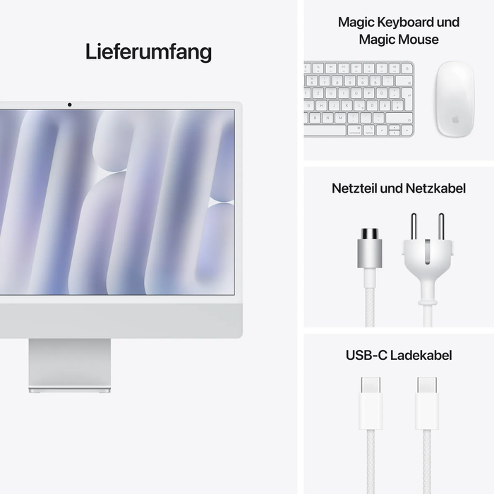 Apple iMac 24" Retina 4,5K (2024) M4, 16GB RAM, 256GB SSD, 8πυρήνης GPU, Ασημί, Ethernet, Πληκτρολόγιο με αριθμητικό τμήμα, BTO