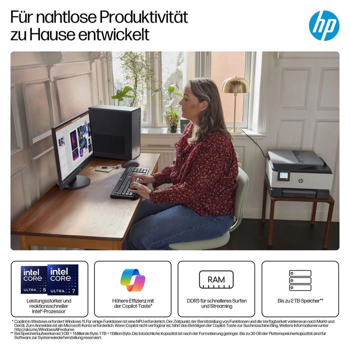 HP OmniDesk Desktop M02-0452ng - Επιτραπέζιος Υπολογιστής (Intel Core i5‑14400, 16GB RAM, 512GB SSD, Windows 11) - Meteorsilber