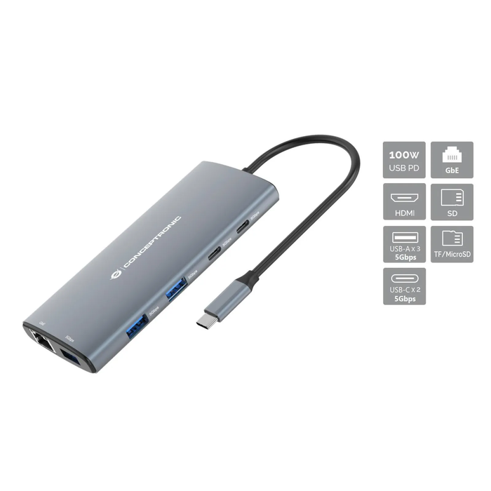 Conceptronic USB-C Docking Station με HDMI 4K PD Ethernet Γκρι (DONN06G)
