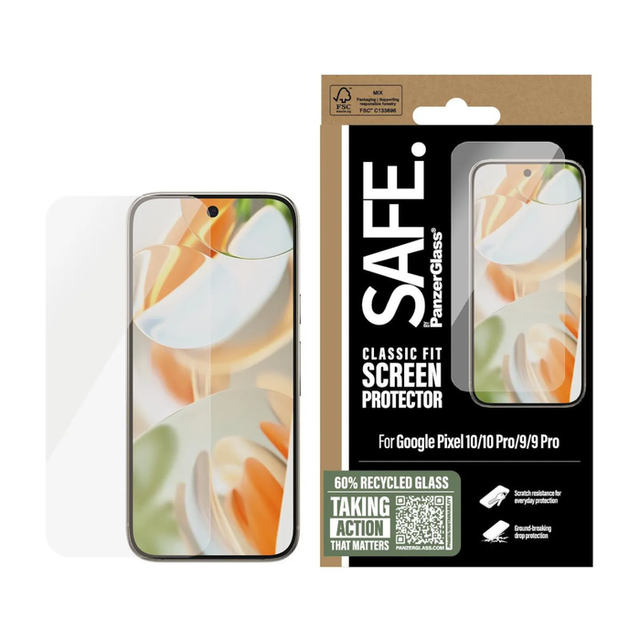 PanzerGlass SAFE. Classic Fit Antibacterial Tempered Glass Screen Protector for Google Pixel 10 / 10 Pro / 9 / 9 Pro