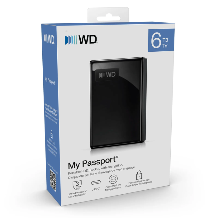 WD My Passport 6 TB εξωτερικός σκληρός δίσκος (HDD) USB-C Μαύρο - Western Digital WDBTBU0060BBK-WESN